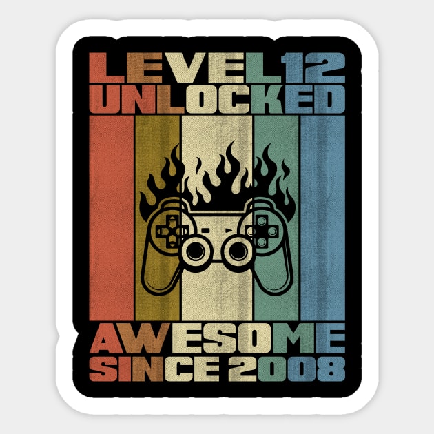 Level 12 Unlocked Birthday 12 Years Old Awesome Since 2008 Sticker by 5StarDesigns